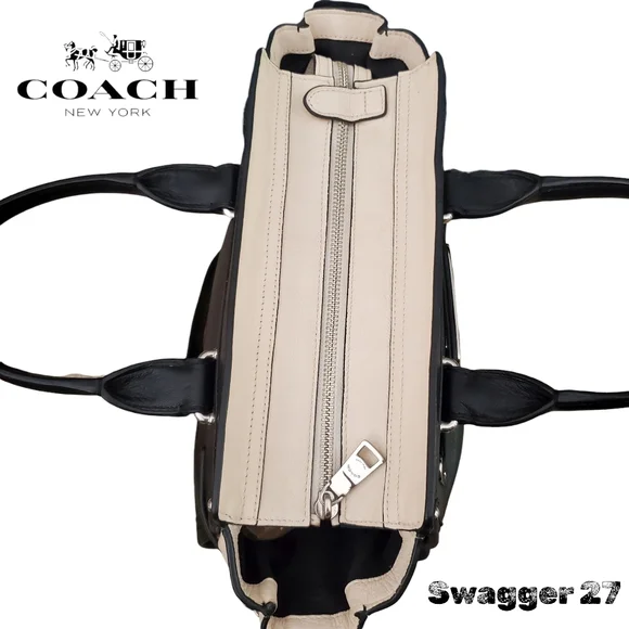 Coach Swagger 27 Black & Chalk Crossbody Satchel, Hang Tags & Original Crossbody - Picture 8 of 17